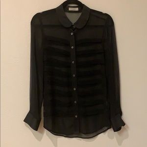 Equipment sheer button up blouse with pleats xs